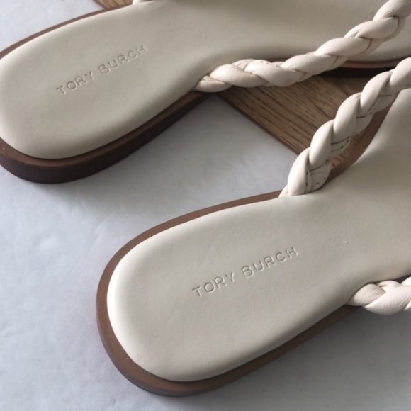 Tory Burch Ivory White Thong Braided Benton Sheep Plume Nappa Leather Sz.9 - Picture 9 of 16